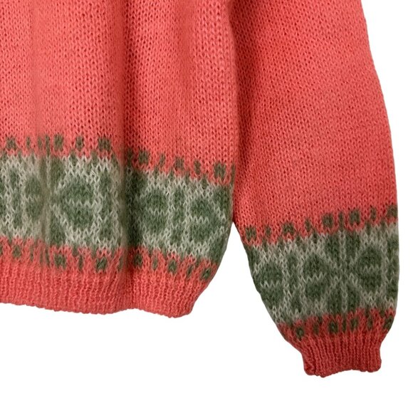 Vtg 60s Bobbie Brooks Mohair Wool Fair Isle Knit Sweater Sz Small Green Coral - Picture 6 of 10